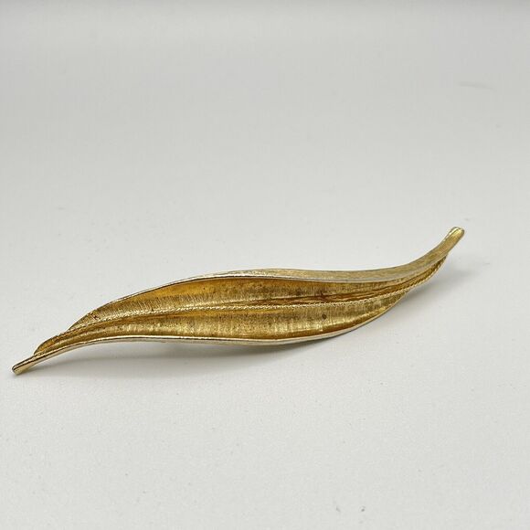 Vintage 60s Arthur Pepper ART Brushed Gold Tone Brooch Stylized Leaf Pin MCM - Picture 1 of 5